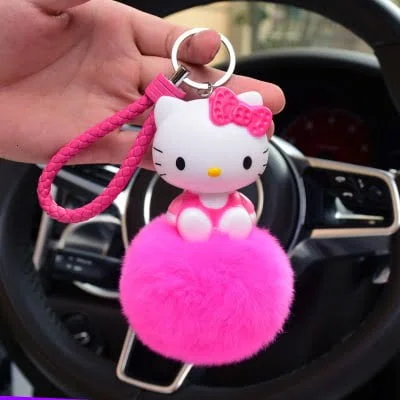 Porte clef hello kitty pom-pom rose bonbon