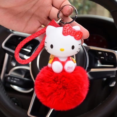 Porte clef hello kitty pom-pom rouge