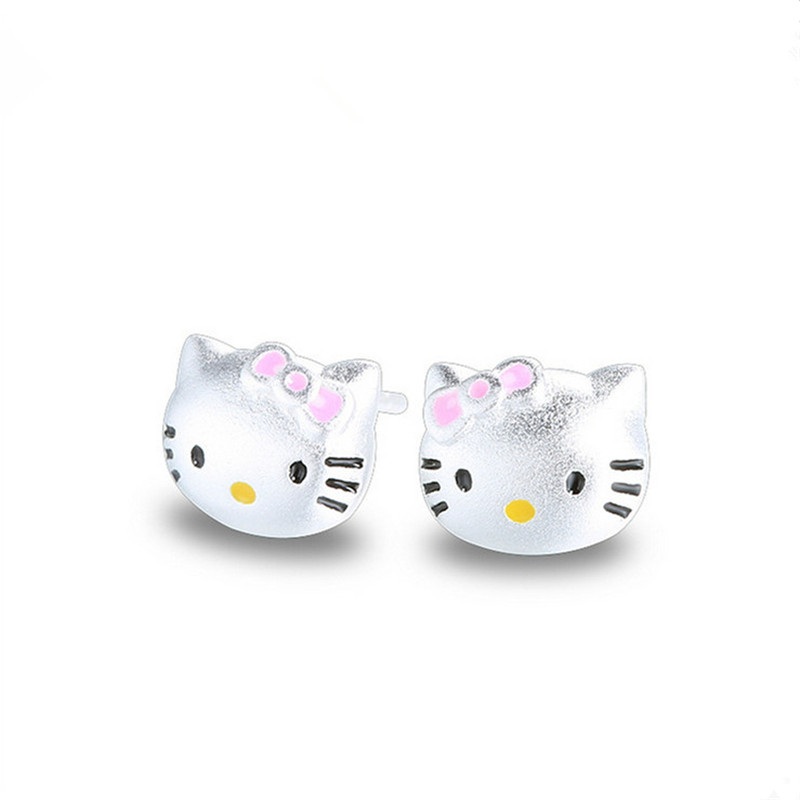 baobei Hello Kitty chat boucles d'oreilles pour femmes en argent