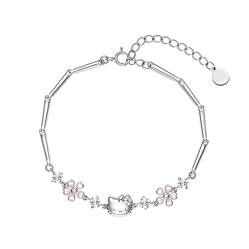 Niumowang Hello Kitty Anime Bracelet, Bracelet pour Fille, Argent
