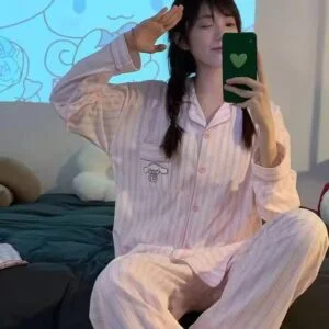 Pyjama Cinnamoroll Rayée Rose Coton