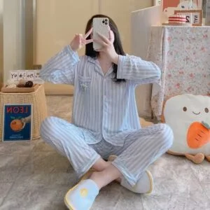 Pyjama Cinnamoroll Rayée Bleu Coton