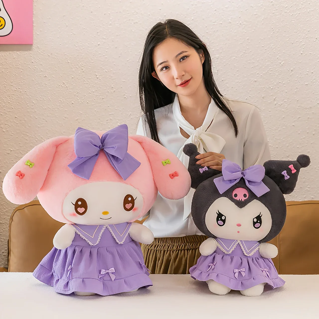 Peluche-douce-Sanurgente-Melody-Kuromi-jupe-princesse-Kawaii-peluche-Lolita-oreiller-lapin-dessin-anim-beurre-cadeau-5.webp
