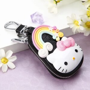 Porte clef hello kitty cuire noir arc-en-ciel